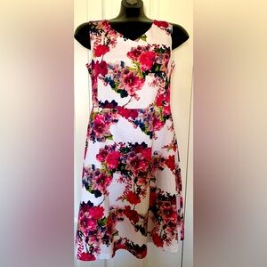 Floral Sleeveless White Cotton Lined MIDI Sz 6 Dress Smashed Lemon Fit & Flare